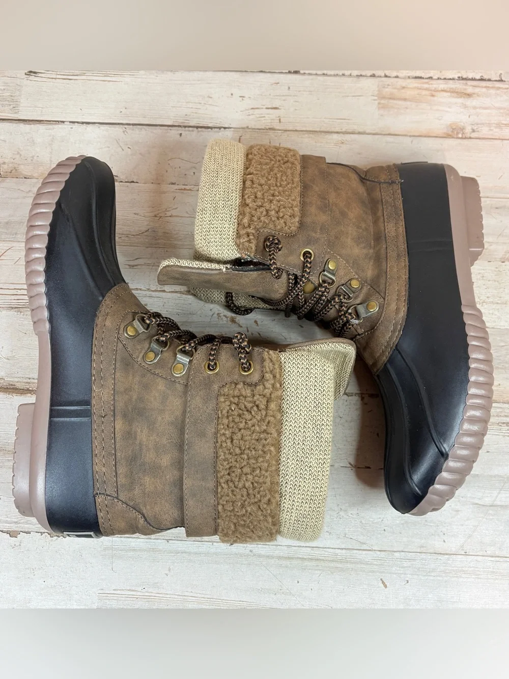 Marleylilly Duck Boots Brown Black Lace Up Waterproof Women’s Size 8